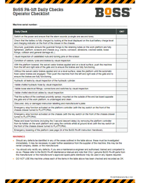 BoSS PA-lift Daily Checks – Operator Checklist